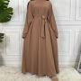 Plain Abaya with Belt and Large Sleeves Light Brown Color wi