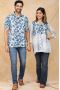 Buy Cotton Couple Twin Outfit – White and Blue Block Print