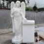 White Marble Headstone with Angel Statue for Gravesite