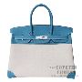 Hermes Birkin 35 Bag CC75 Blue Jean Togo And Canvas SHW